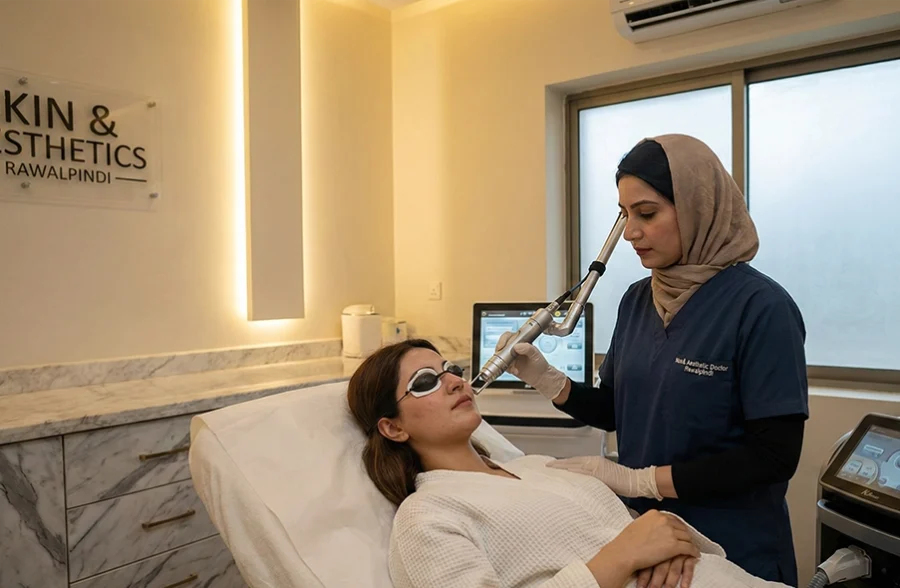 Laser treatment for acne scars at De Aesthetic Lounge Rawalpindi